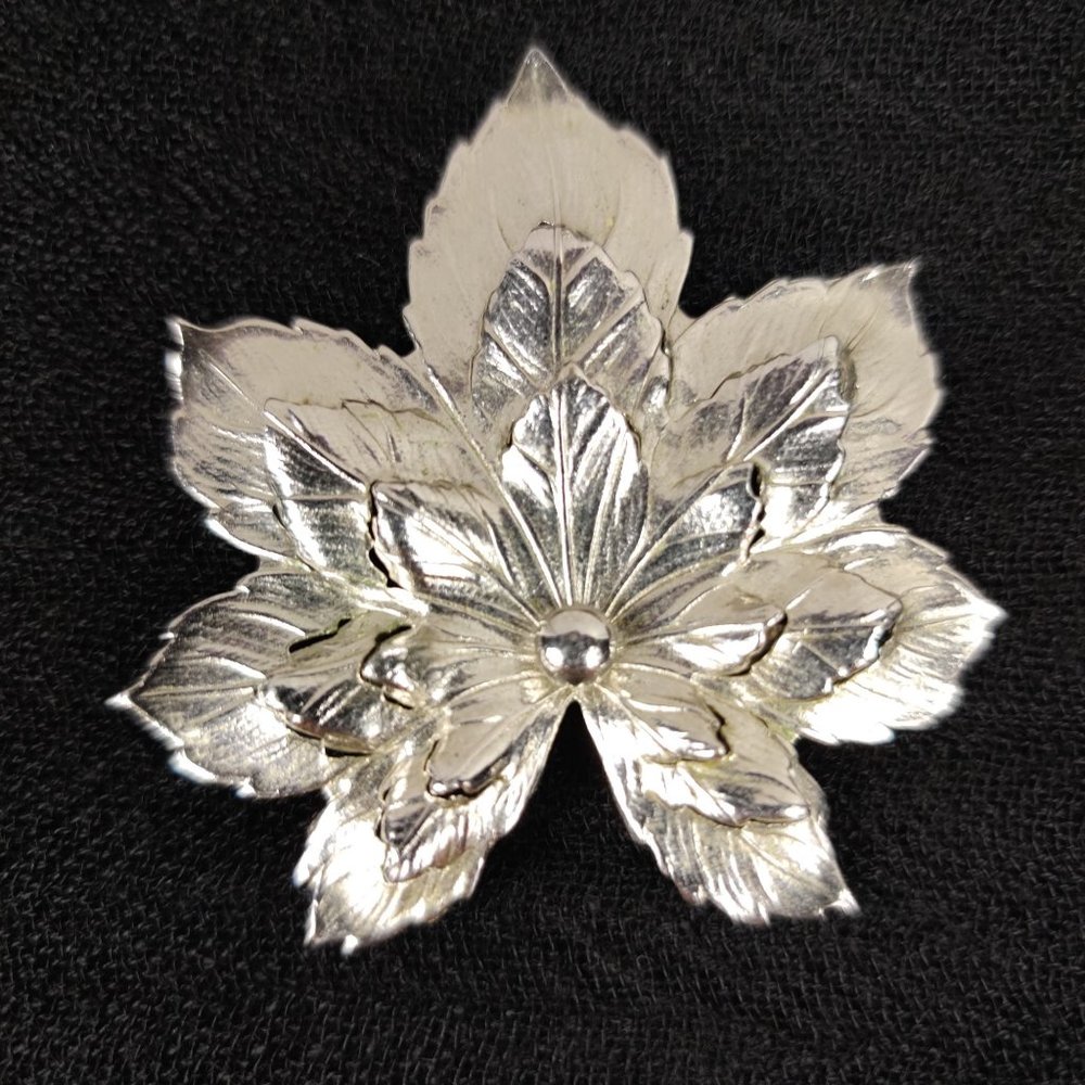 Vintage Sarah Coventry Triple Leaf Brooch Mid Century Pin Fashion Silver Tone